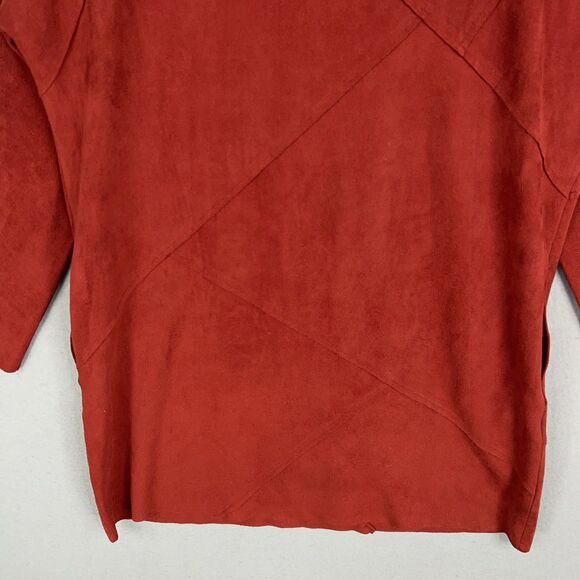 Soft Surroundings Sweater Womens Medium Red Faux Suede Tunic Pockets Cozy Fall - Picture 9 of 14